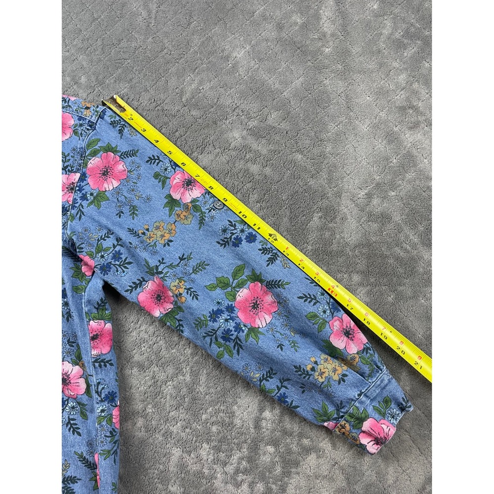 Vintage 90s CAPACITY Women M Denim Floral Shirt Blue Pink Button Up Long Sleeve - Picture 8 of 13